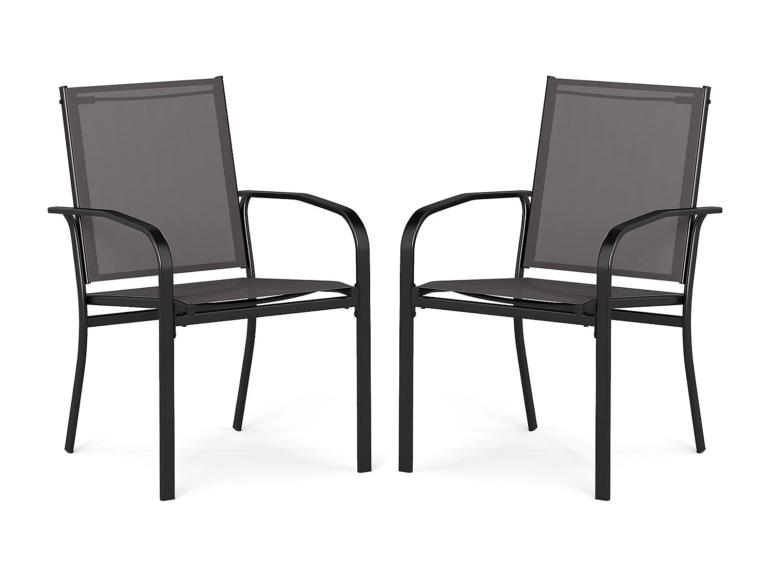 Set di sedie da pranzo per esterni con 2 sedie sedie impilabili da patio con tessuto traspirante grigio