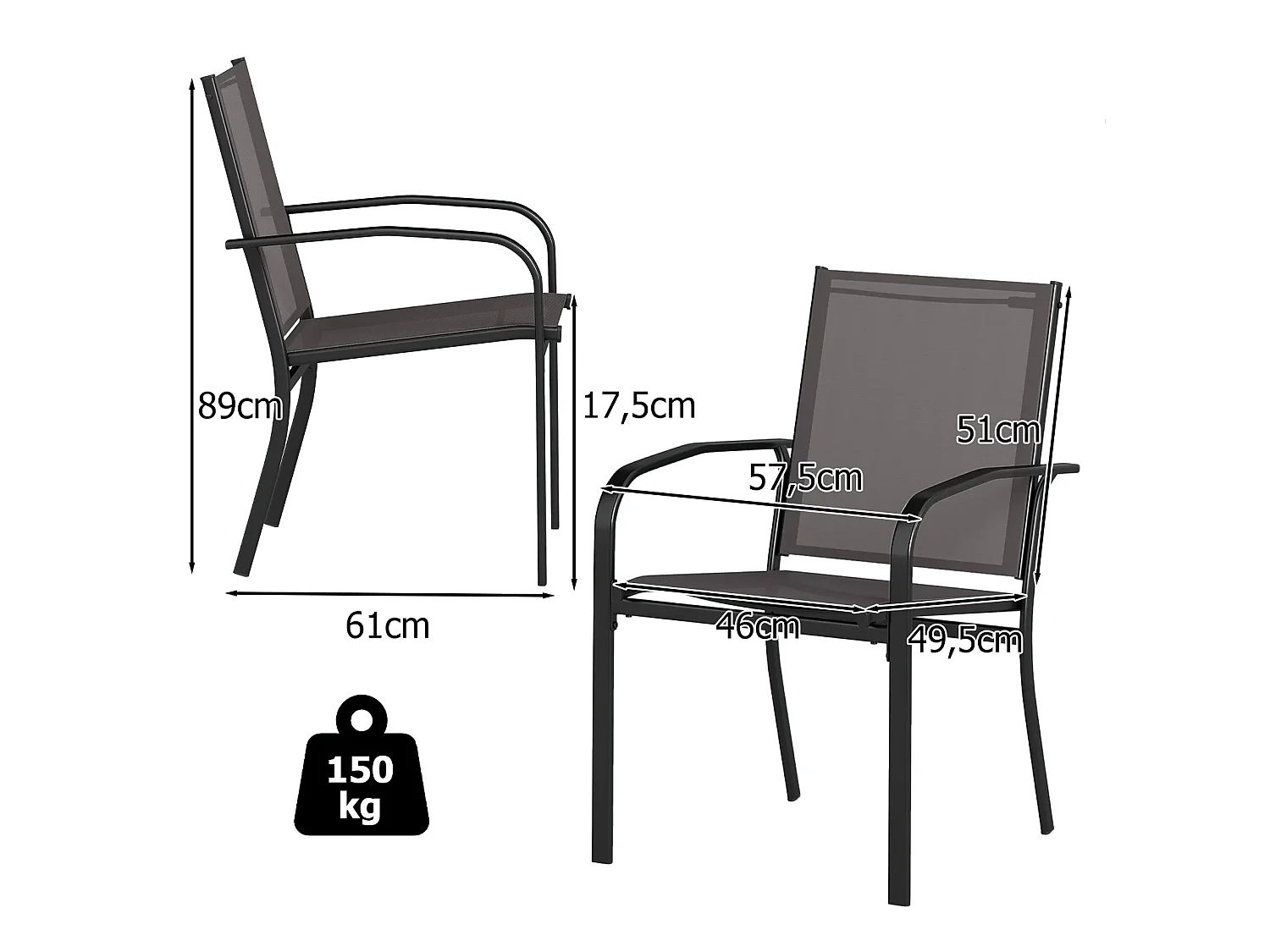Sæt med havestole og spisestuestole, 2 stk.