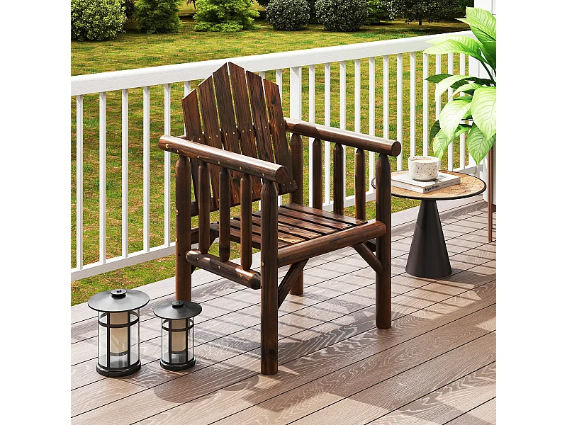 Outdoor-Holz-Armlehnsessel Holz-Patio-Essstuhl mit Armlehnen und geneigter hoher Rückenlehne Braun