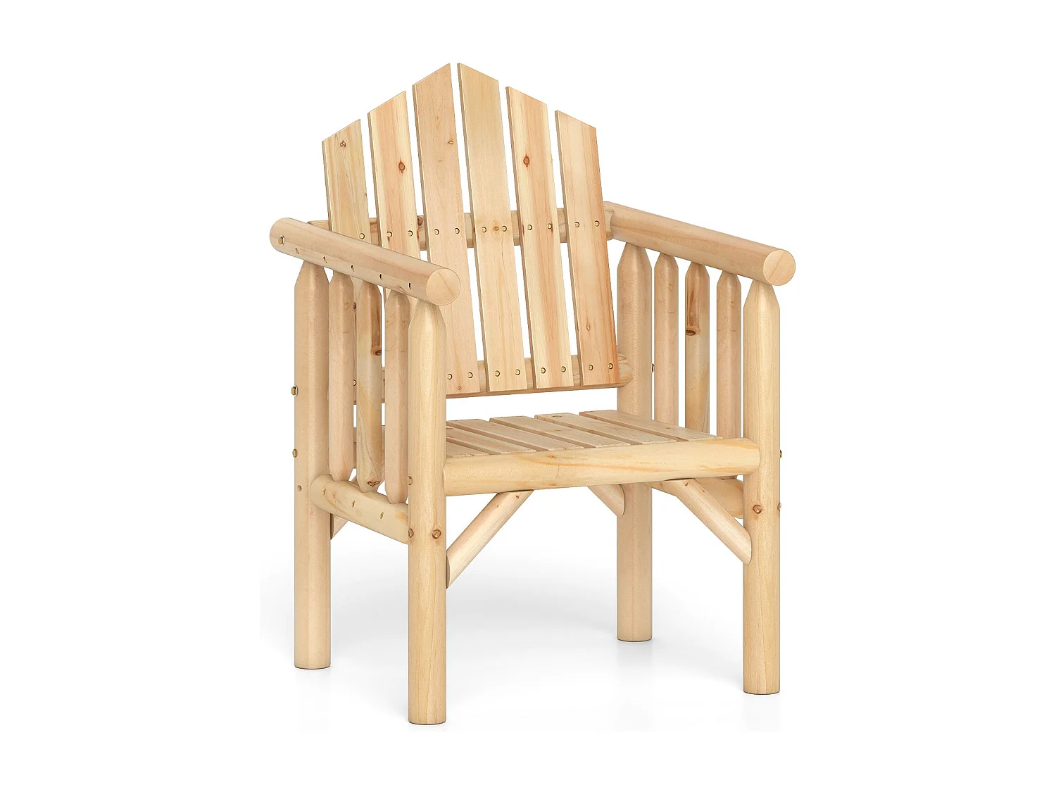 Poltrona da esterno in legno Sedia da pranzo da giardino in legno con braccioli e schienale alto inclinato Natura