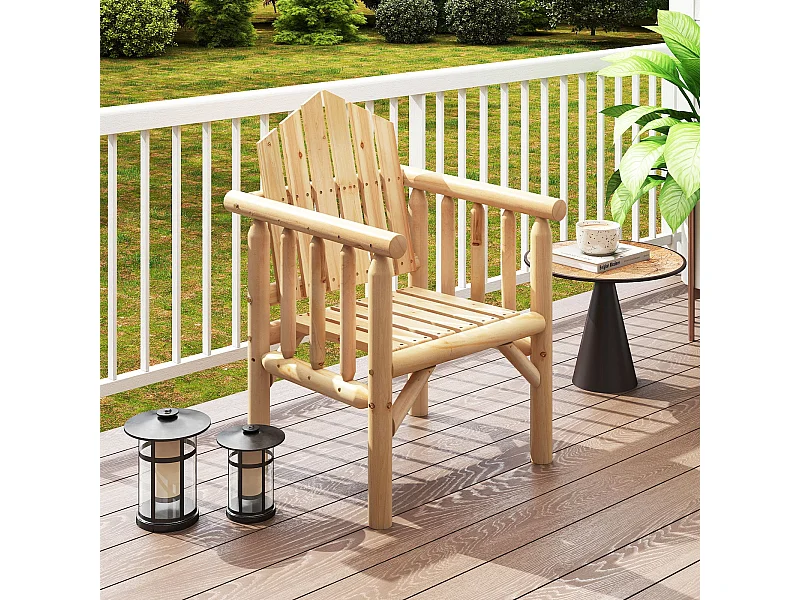 Outdoor-Holz-Armlehnsessel Holz-Patio-Essstuhl mit Armlehnen und geneigter hoher Rückenlehne Natur