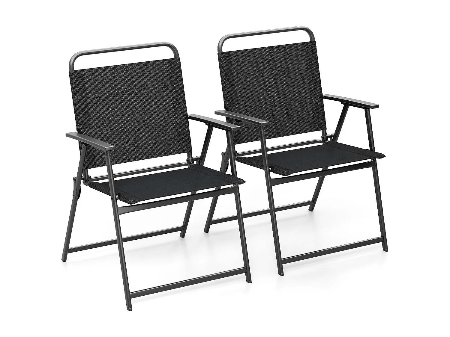 Set di 2 sedie da giardino pieghevoli con telaio in metallo, Sedie da spiaggia con schienale e braccioli Nero