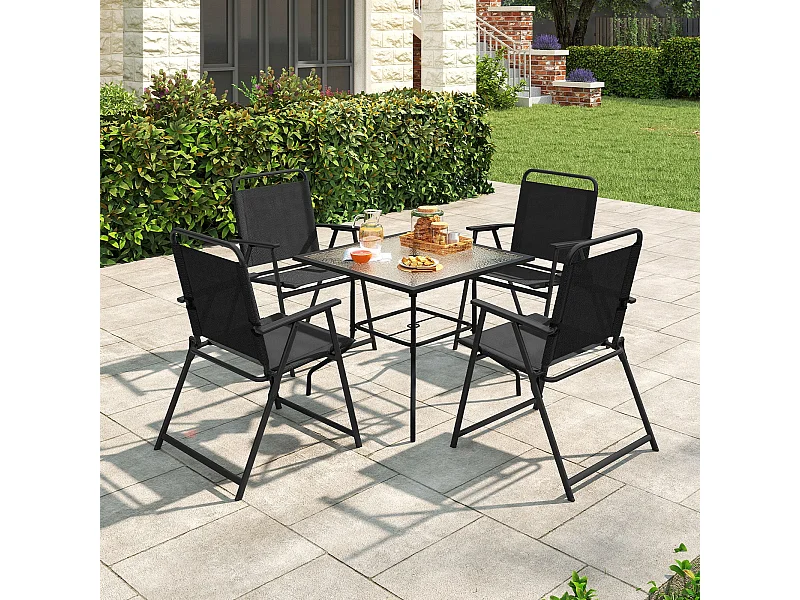 Set di 2 sedie da giardino pieghevoli con telaio in metallo, Sedie da spiaggia con schienale e braccioli Nero