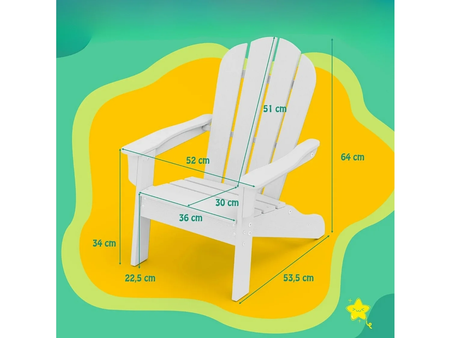 Sedia adirondack da campeggio per bambini con design ergonomico per patio, Sedia da giardino per bambini da 3 a 8 anni Bianco