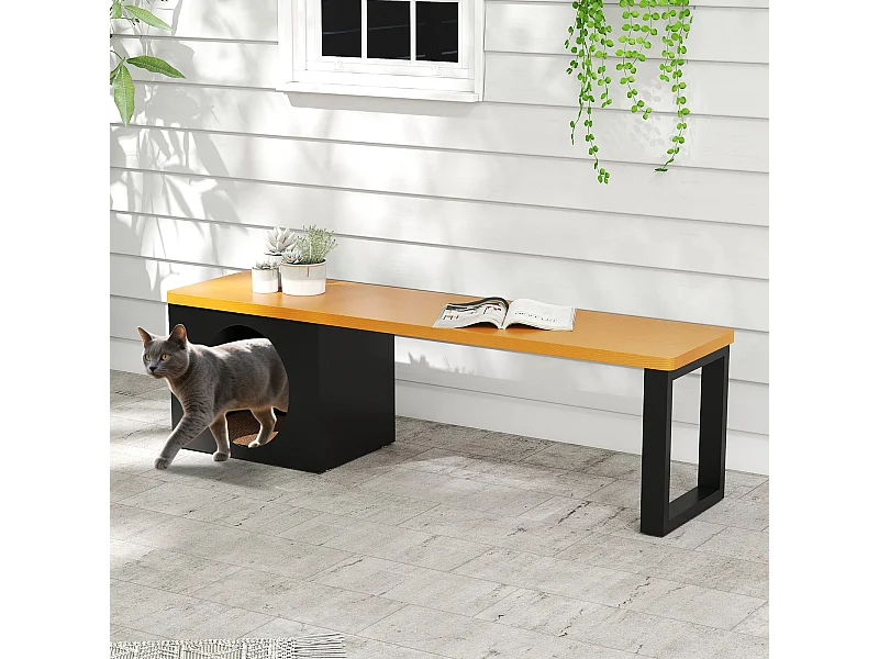 Metall Gartenbank mit Katzenhaus 3-Sitzer Sitzbank ohne Rückenlehne Balkonbank Metallbank