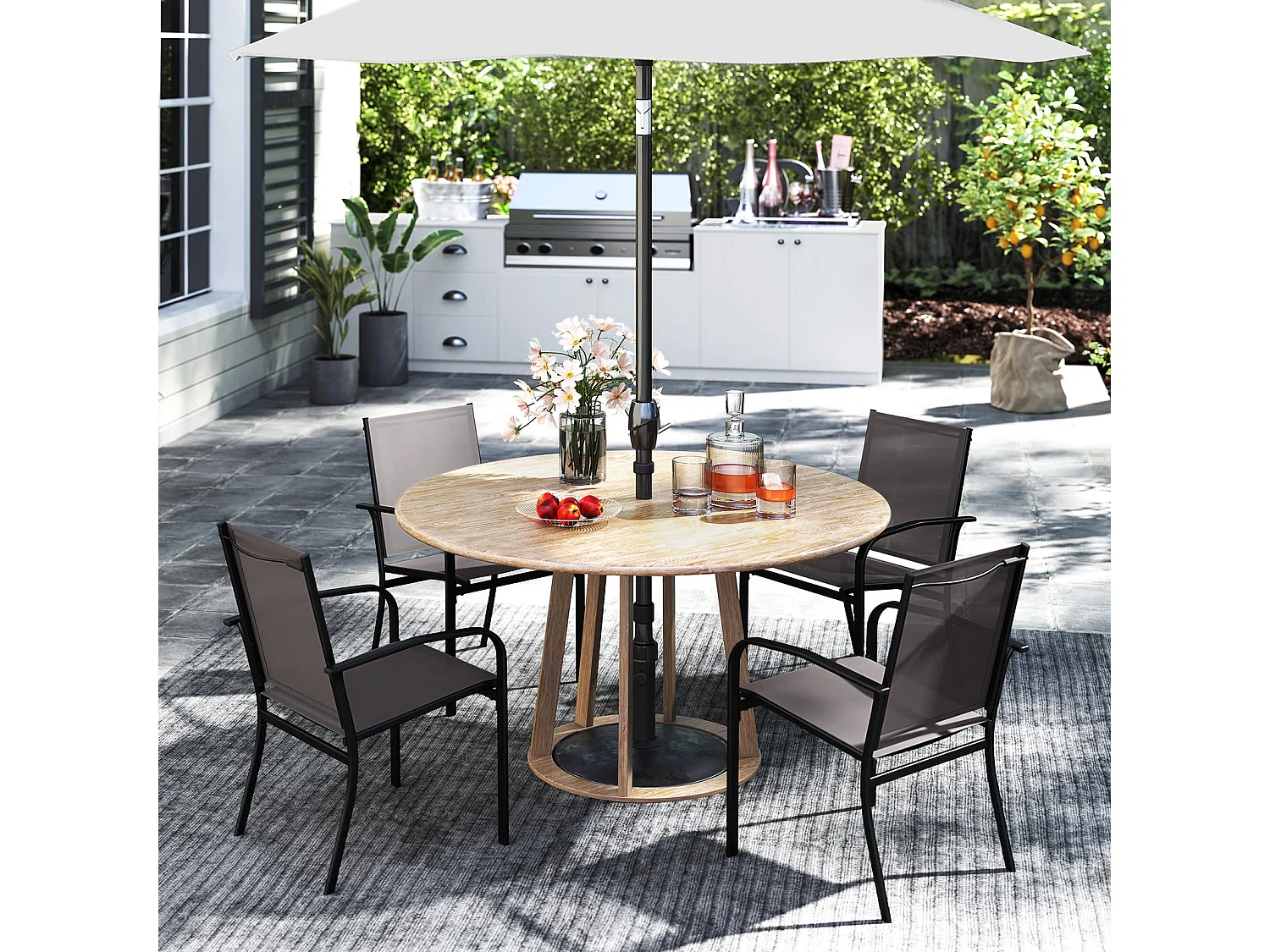 Set di sedie da pranzo per esterni con 4 sedie sedie impilabili da patio con tessuto traspirante grigio