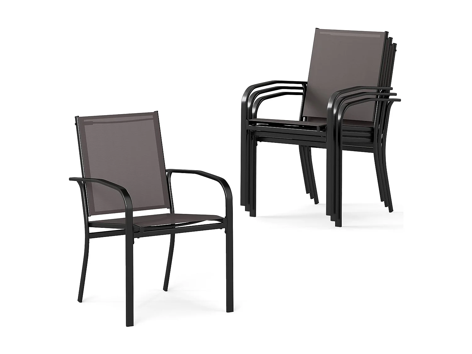 Set di sedie da pranzo per esterni con 4 sedie sedie impilabili da patio con tessuto traspirante grigio