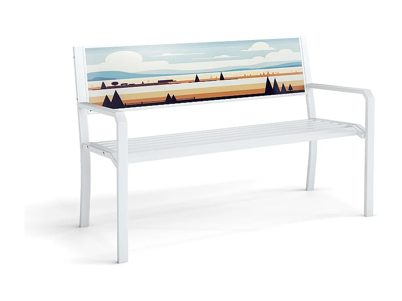 Pancha da giardino sedile a doghe, Panchina per esterno in metallo a 2 posti con schienale decorativo Bianco