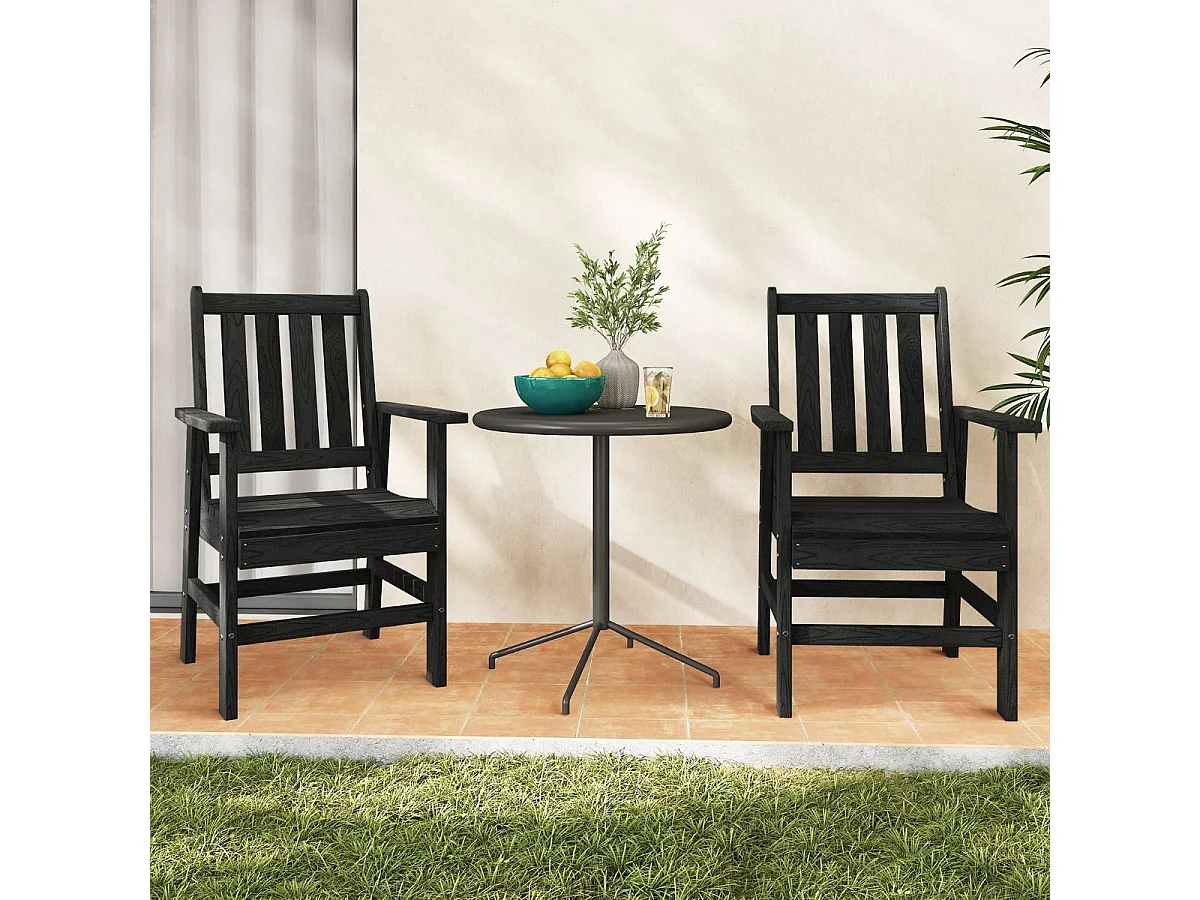 Gartenstuhl Kunststoff wetterfester Balkonstuhl aus HDPE Gartensessel in Holzoptik Schwarz