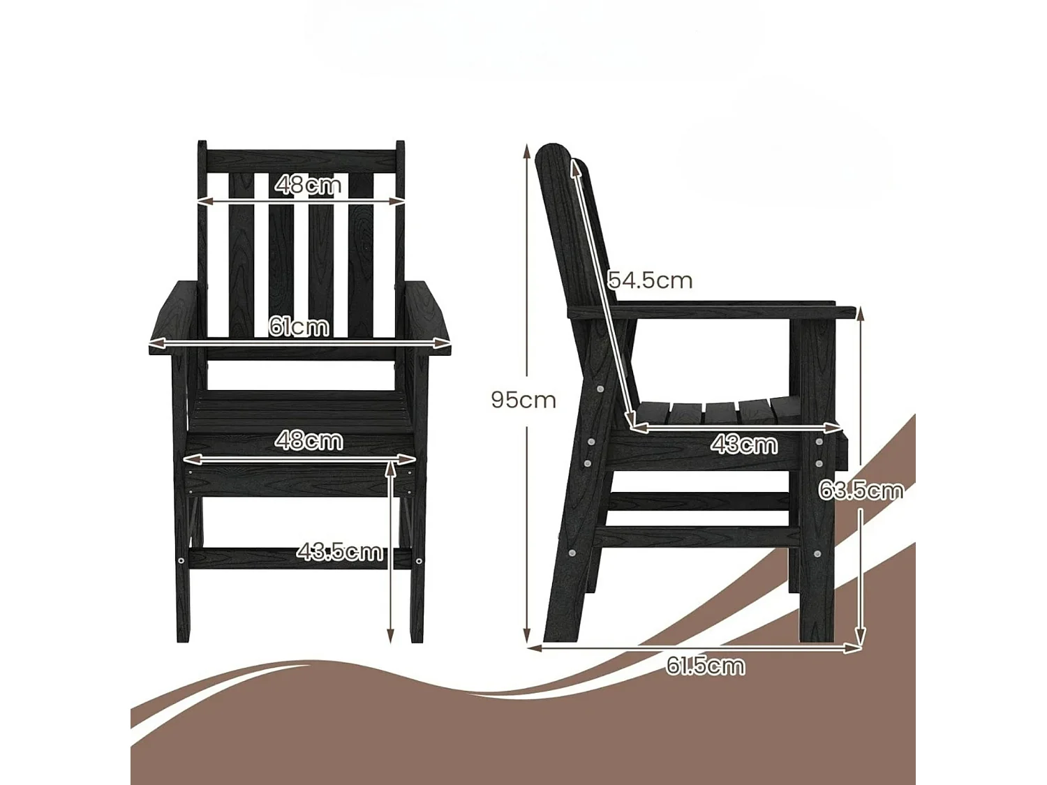 Gartenstuhl Kunststoff wetterfester Balkonstuhl aus HDPE Gartensessel in Holzoptik Schwarz