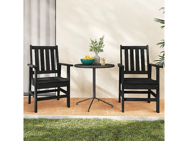 Gartenstuhl Kunststoff wetterfester Balkonstuhl aus HDPE Gartensessel in Holzoptik Schwarz