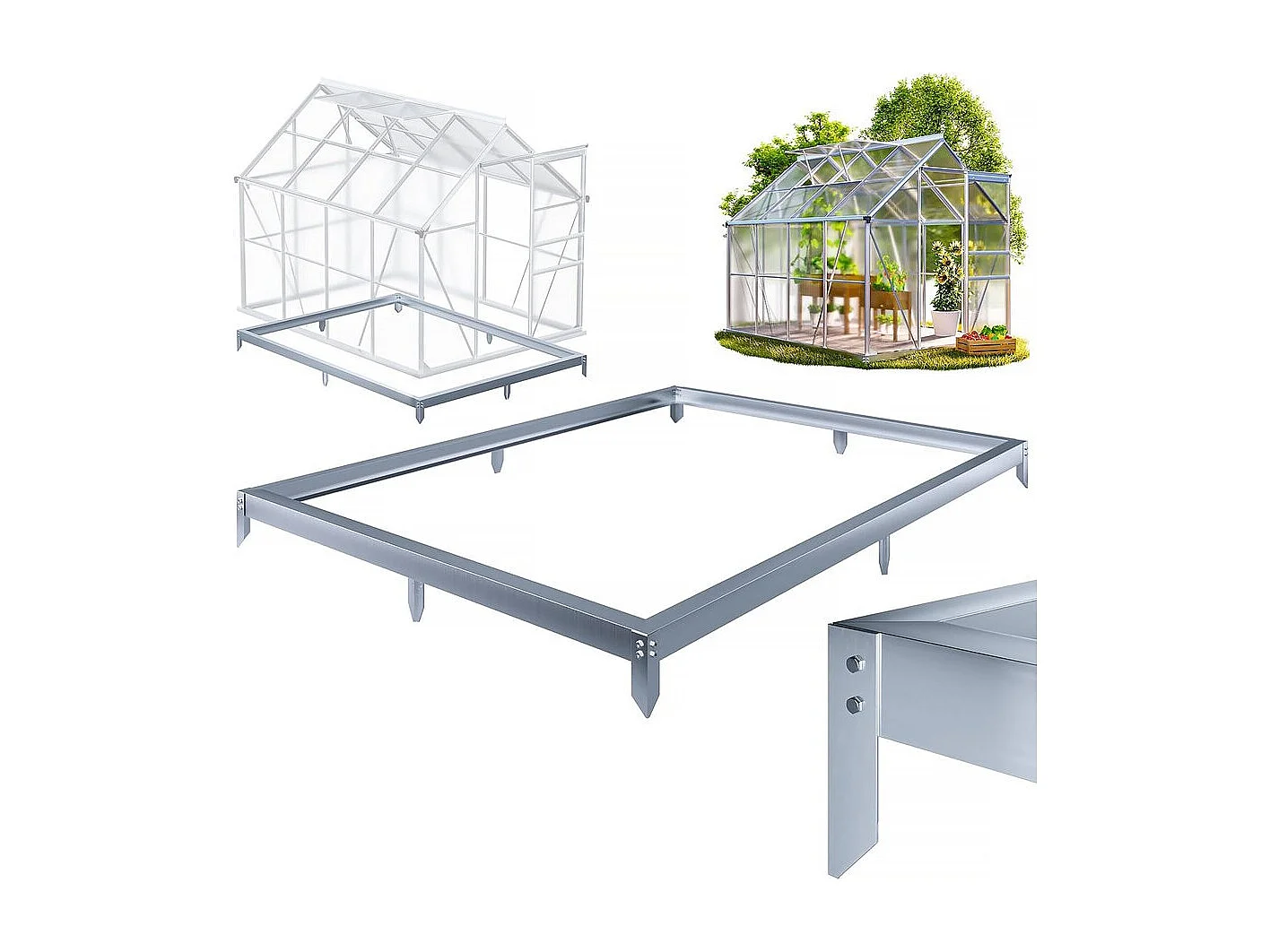 Aluminium voet voor "Basilic" kas - 3.61 m² - Grijs