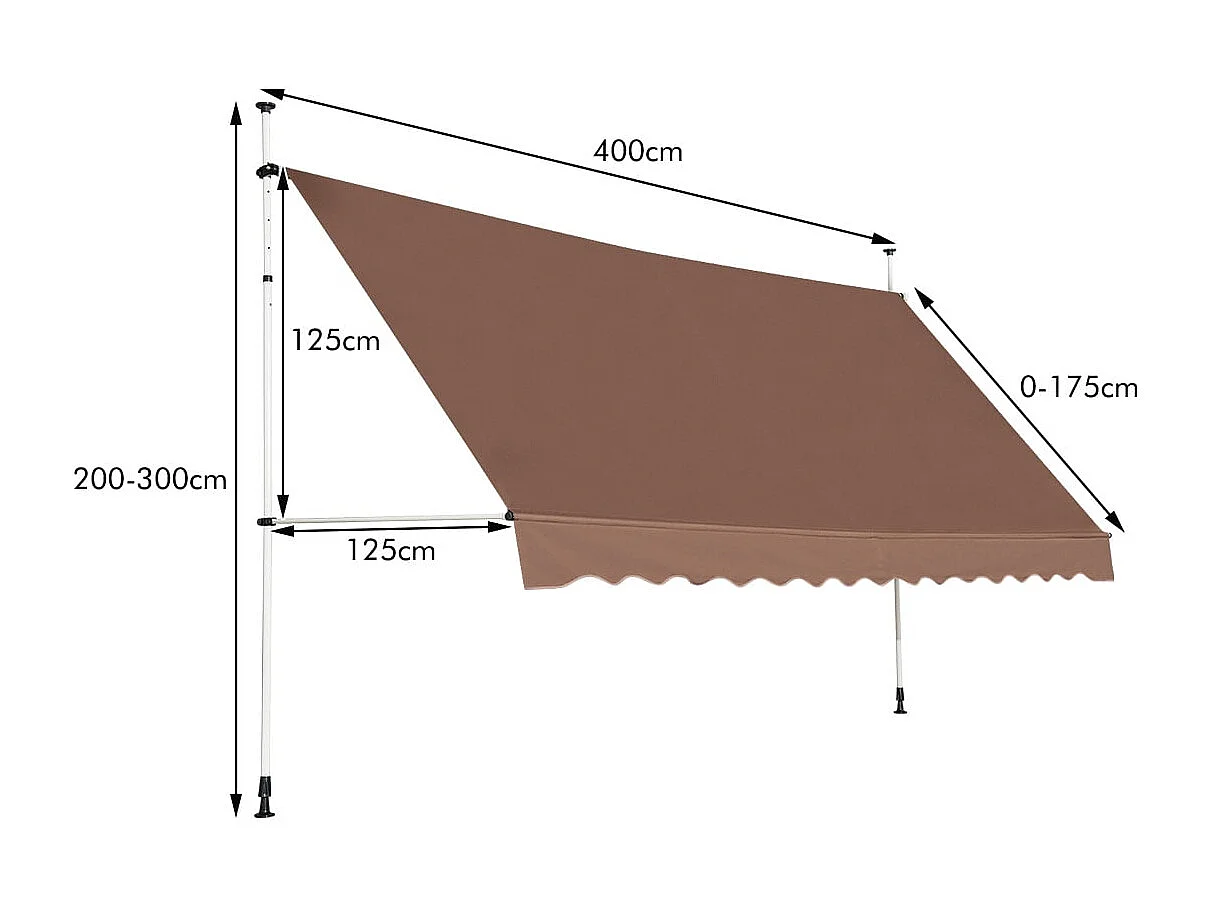 Tenda da sole con morsetti, larghezza 400 cm, tenda da balcone senza forature, resistente ai raggi UV