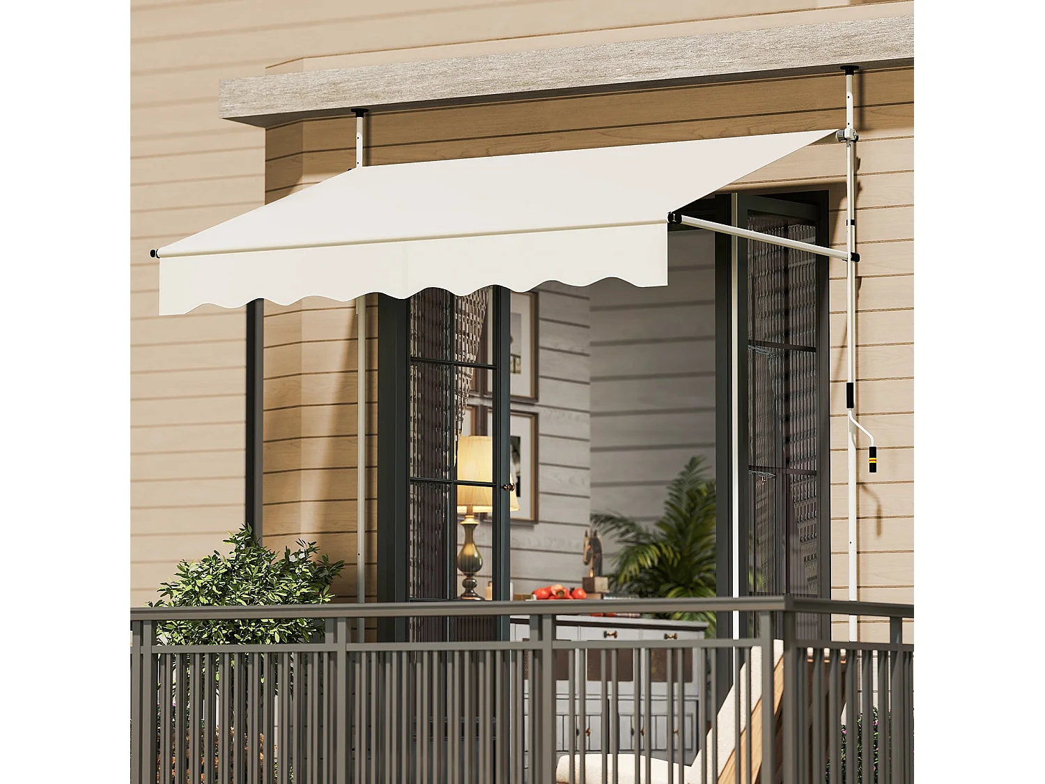 Klemmmarkise 200cm Balkonmarkise ohne Bohren mit Handkurbel Höhenverstellbar & UV-beständig 200 cm Weiß