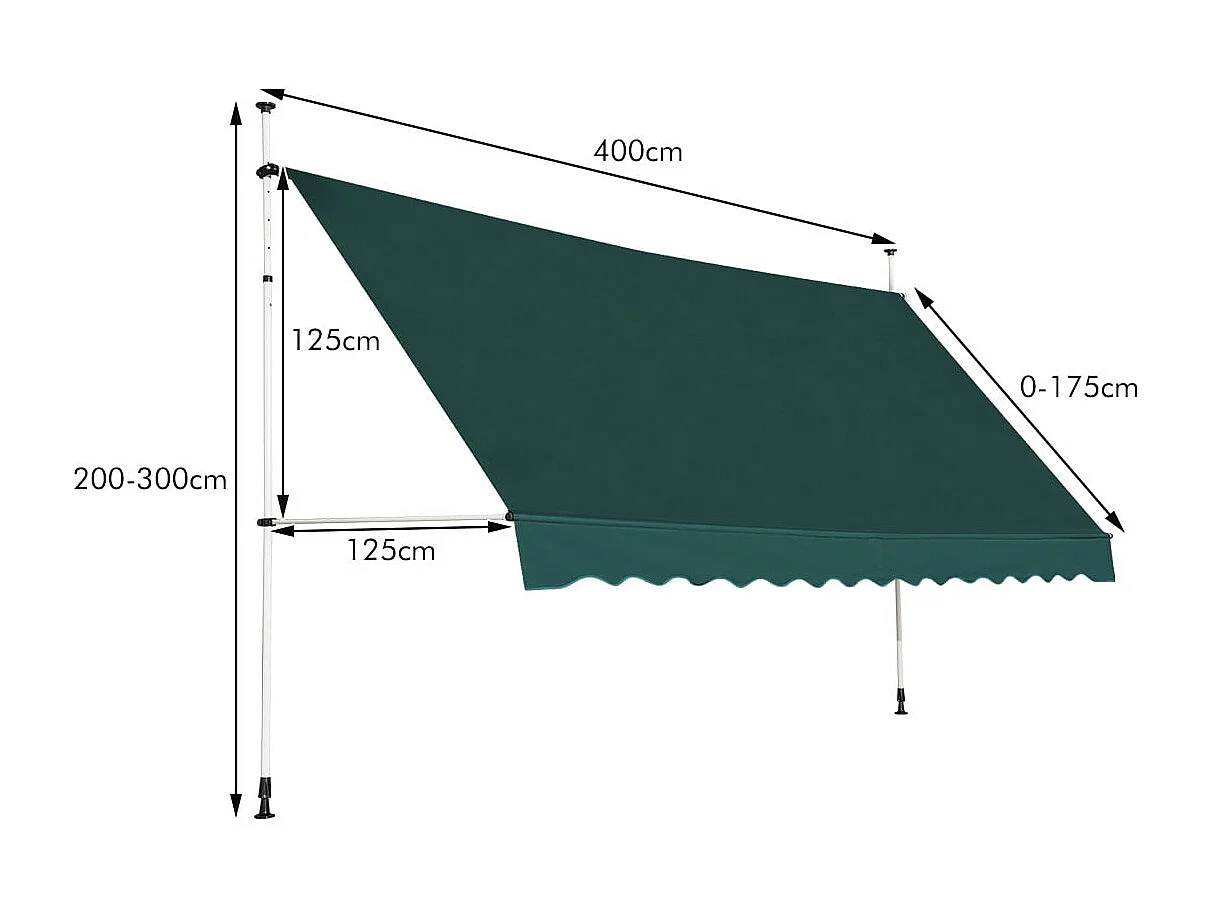 Tenda da sole telescopica e retrattile, Tenda parasole resistente ai raggi UV impermeabile 395 x 120 cm Verde