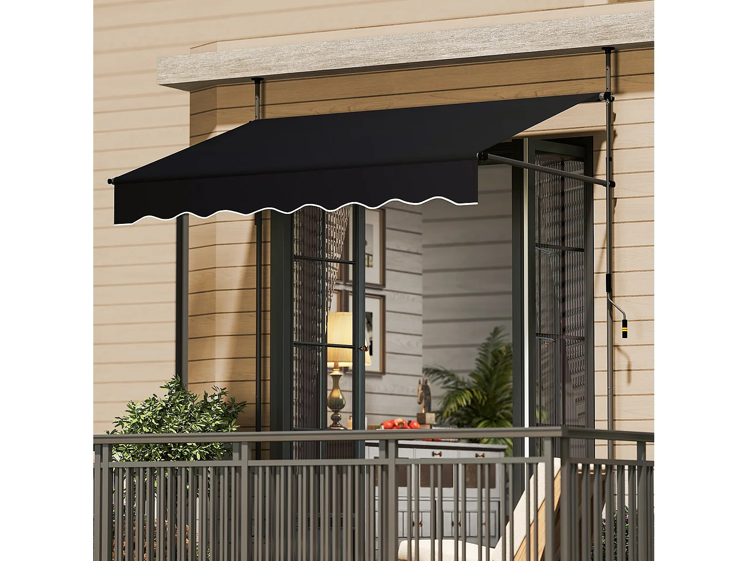 Auvent Rétractable Manuel 200 x 300 cm Réglable en Hauteur Pare-Soleil Extérieur avec Manivelle Canopée de Fenêtre Porte Sans Perçage Noir