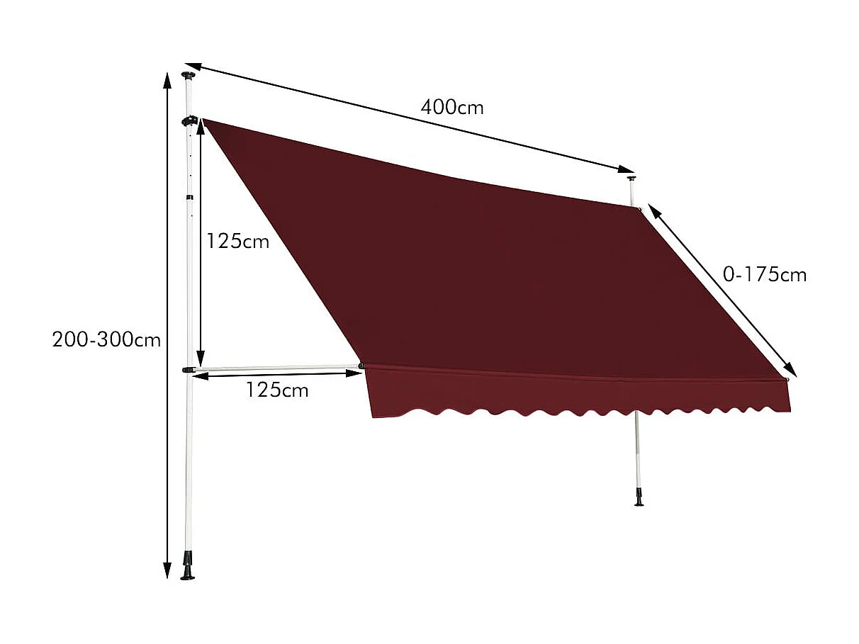 Tenda da sole telescopica e retrattile, Tenda parasole resistente ai raggi UV impermeabile 395 x 120 cm Rosso
