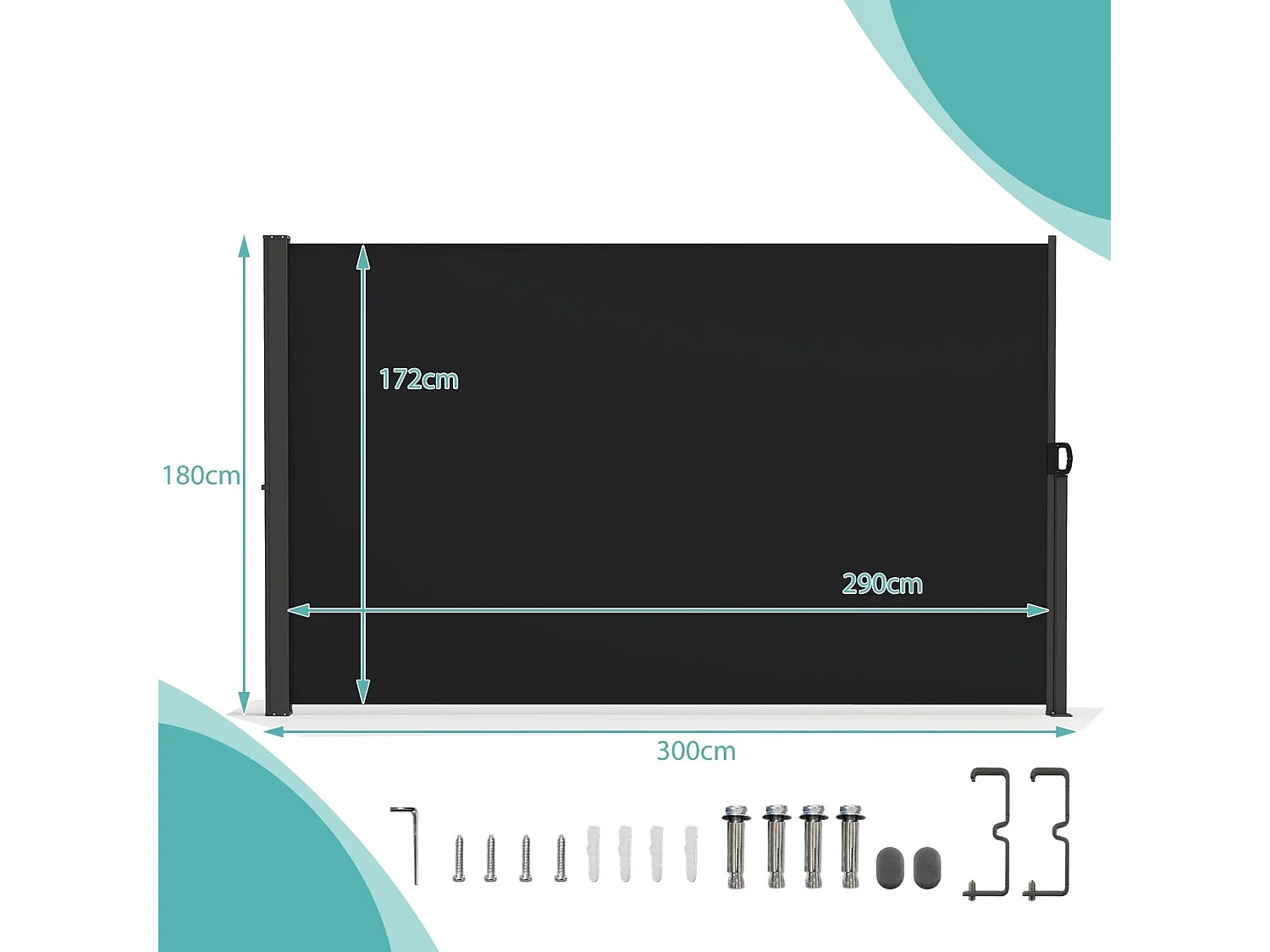 Seitenmarkise Garten Sichtschutz Ausziehbar aus Aluminium mit seitlichem Griff 180 x 300 cm
