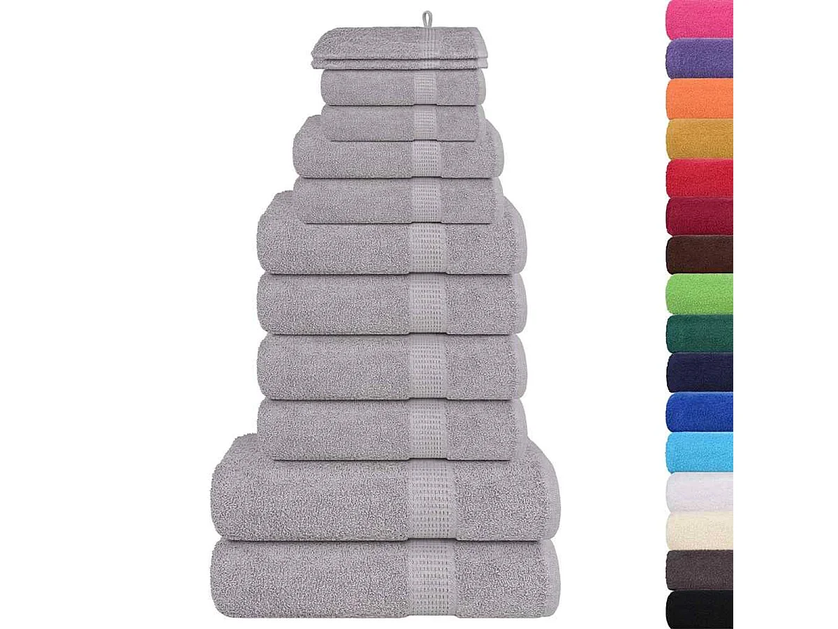 Conjunto Completo de Toalhas de Banho 12 Peças 100% Algodão Cinza com Alta Absorção