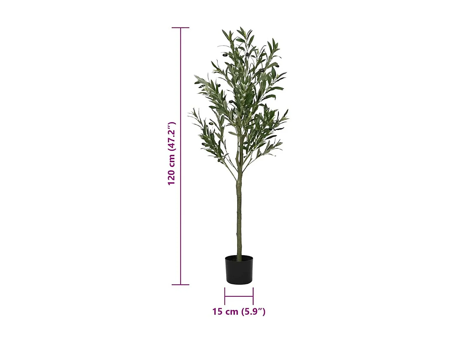 Planta artificial Olivo 450 ramas macetero + aceitunas verde oscuro 120 cm