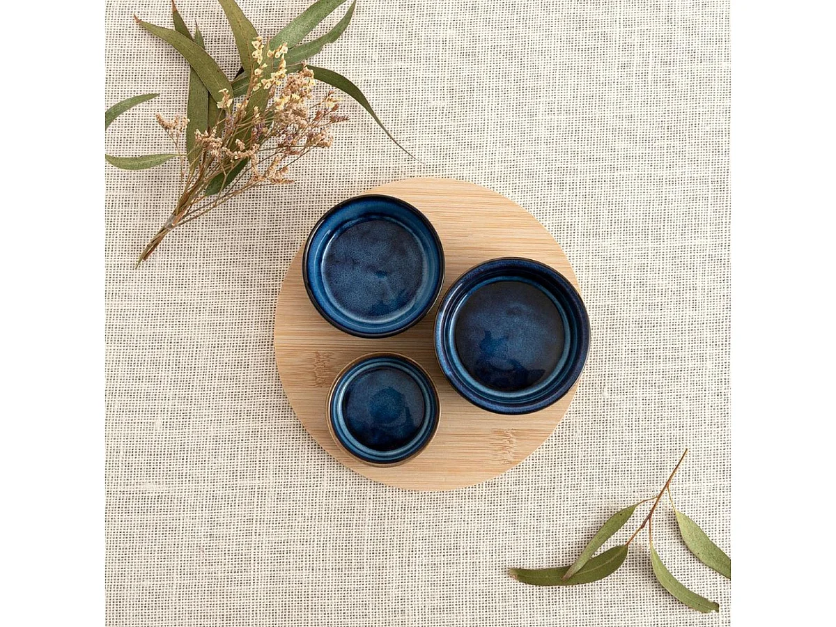 Tabla de aperitivo Moana Bidasoa 3 cuencos cerámica natural/azul