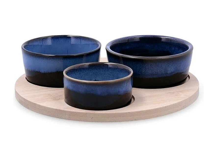 Tabla de aperitivo Moana Bidasoa 3 cuencos cerámica natural/azul
