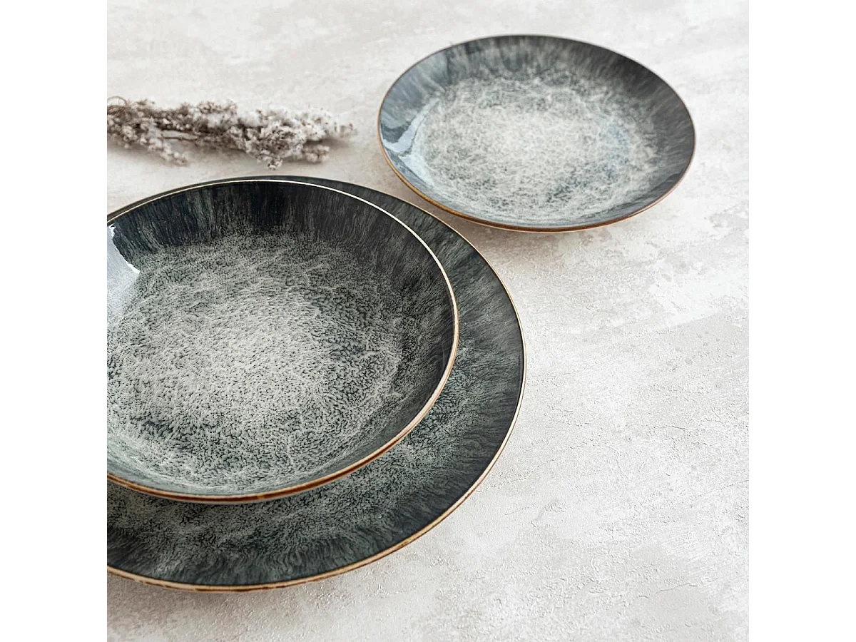 Vajilla Stela Bidasoa 12 piezas 4 servicios porcelana verde oscuro