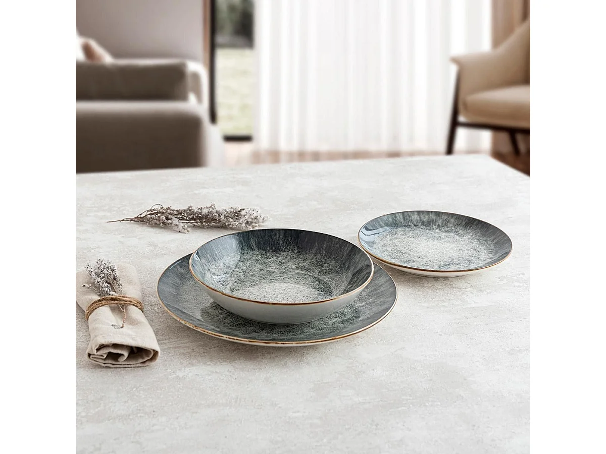 Vajilla Stela Bidasoa 12 piezas 4 servicios porcelana verde oscuro