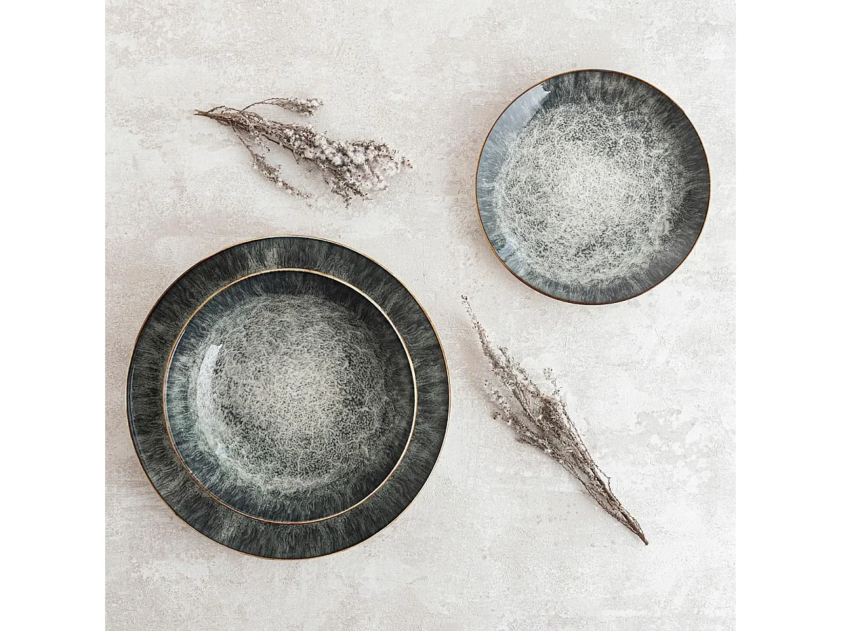 Vajilla Stela Bidasoa 12 piezas 4 servicios porcelana verde oscuro