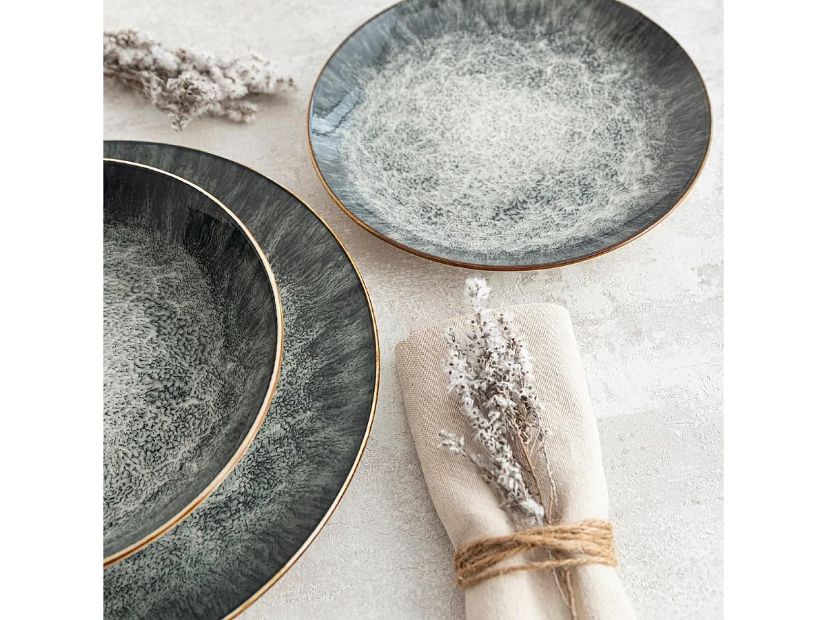 Vajilla Stela Bidasoa 12 piezas 4 servicios porcelana verde oscuro