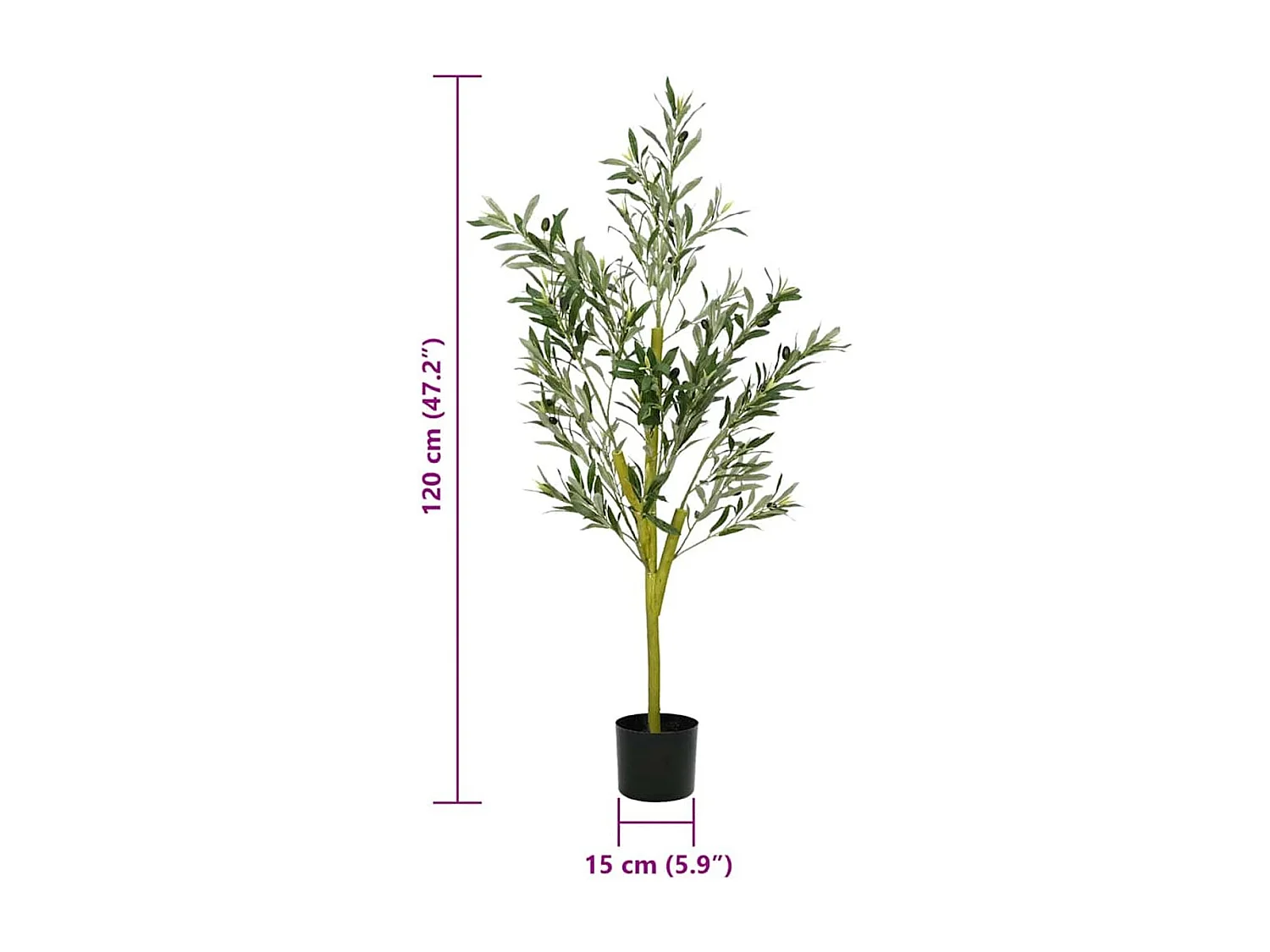Planta artificial Olivo 450 ramas macetero + aceitunas verde claro 120 cm
