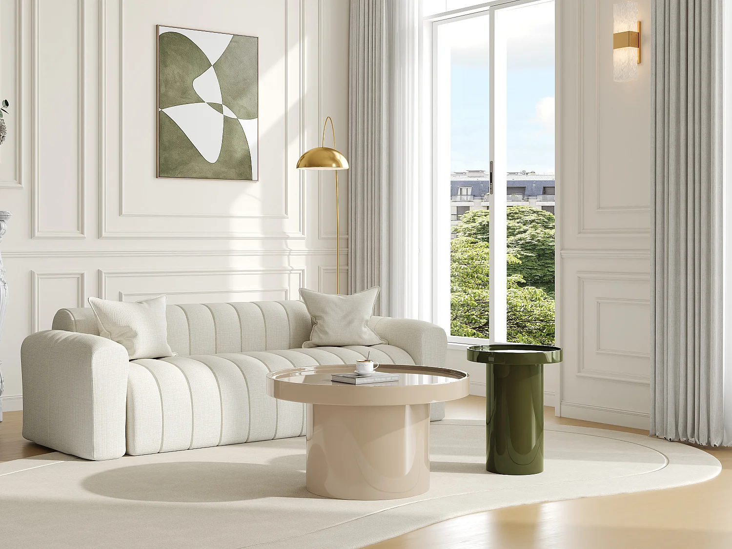 Lot de 2 tables basses en MDF - Beige et kaki laqué - SYBEVA