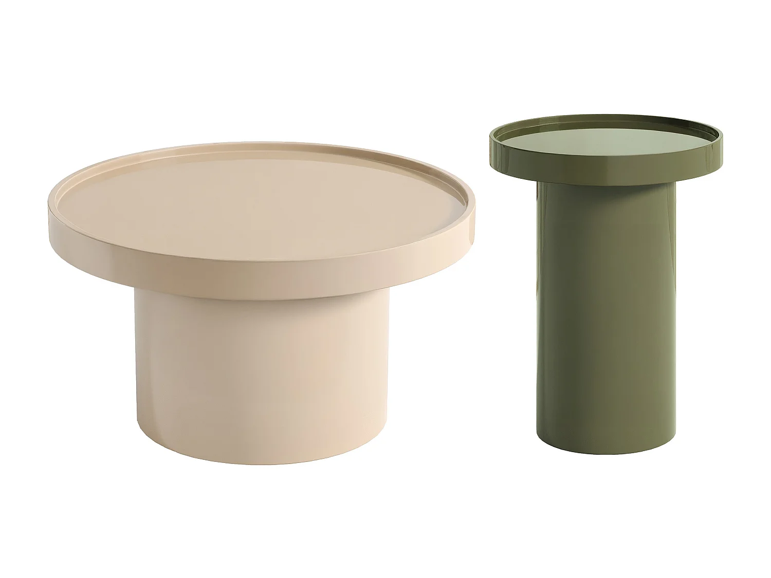 Lot de 2 tables basses en MDF - Beige et kaki laqué - SYBEVA