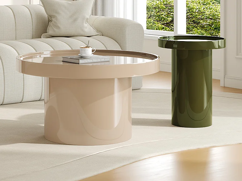 Lot de 2 tables basses en MDF - Beige et kaki laqué - SYBEVA