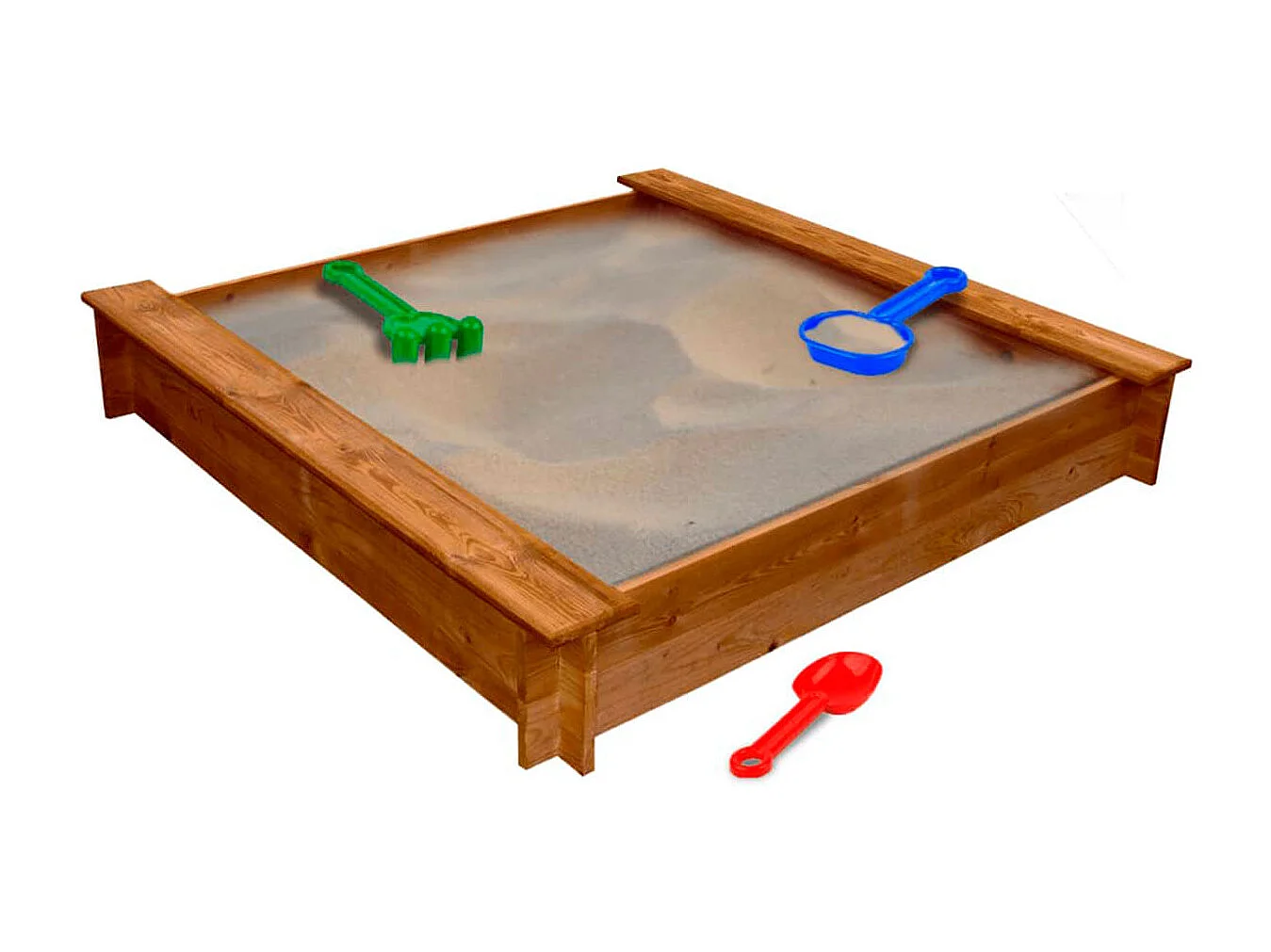 Arenero de jardín cuadrado para niños + 2 asientos +3A natural 20x120x120 cm