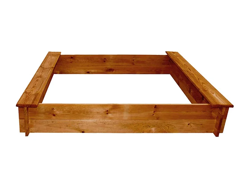 Arenero de jardín cuadrado para niños + 2 asientos +3A natural 20x120x120 cm