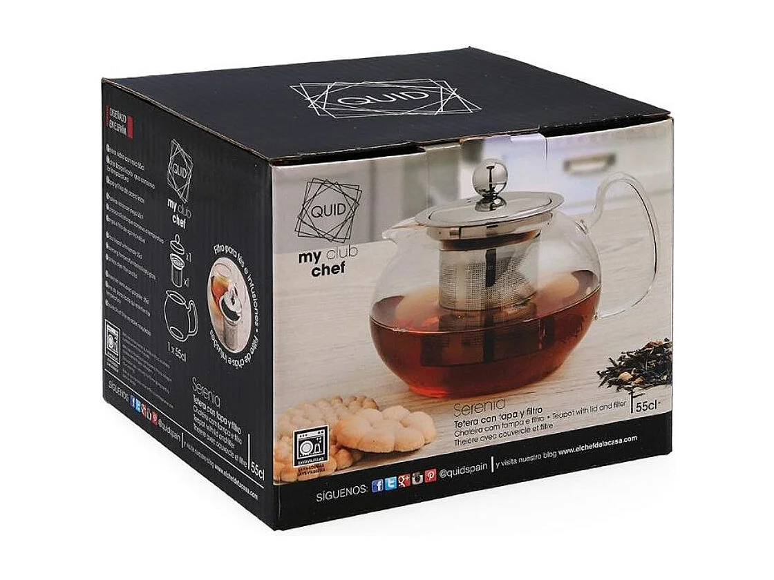 Tetera Serenia Quid con tapa filtro inox vidrio transparente 55 cl