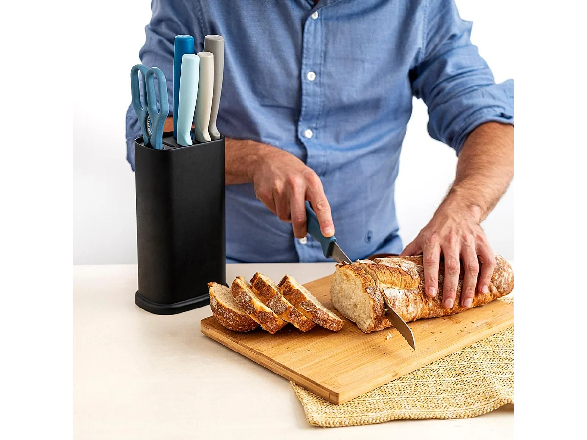 Set de cocina Ozon Quid 5 cuchillos + tijeras negro 21x13x8 cm