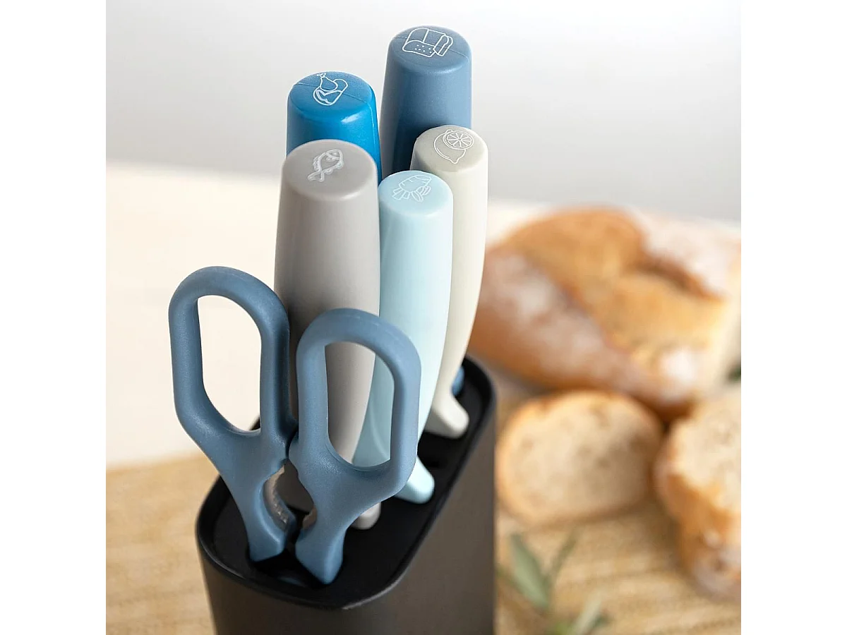 Set de cocina Ozon Quid 5 cuchillos + tijeras negro 21x13x8 cm