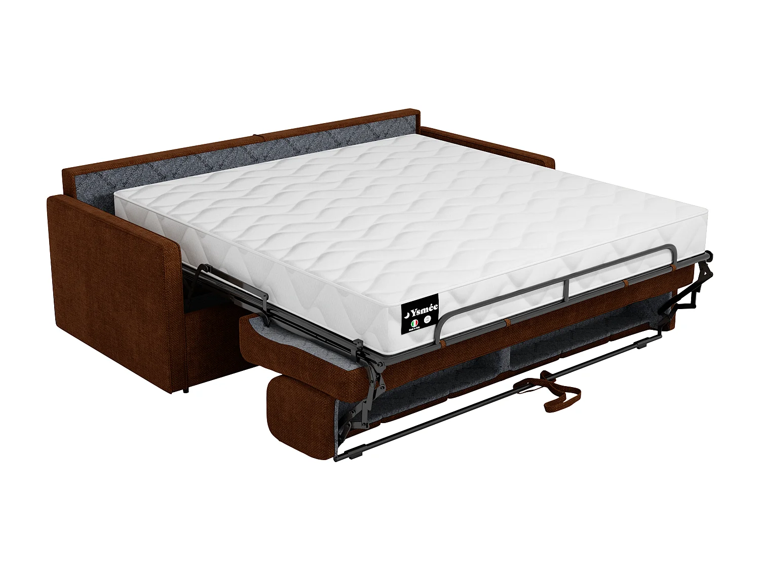 Tweezitsslaapbank express in terracotta stof - Slaapgedeelte met brede lattenbodem 120 cm - Matras 14 cm CALIFE