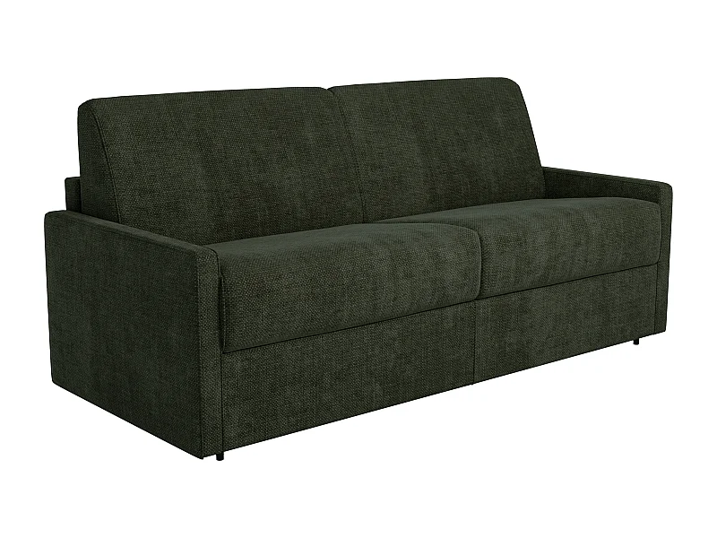 Canapé 2 places convertible express en tissu vert sapin - Couchage 120 cm - Matelas 22 cm avec mémoire de forme CALIFE