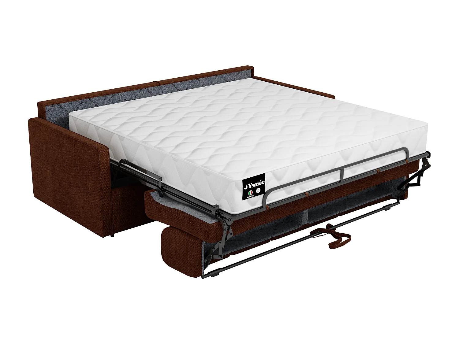 Canapé 3 places convertible express en tissu terracotta - Couchage 140 cm - Matelas 22 cm avec mémoire de forme CALIFE