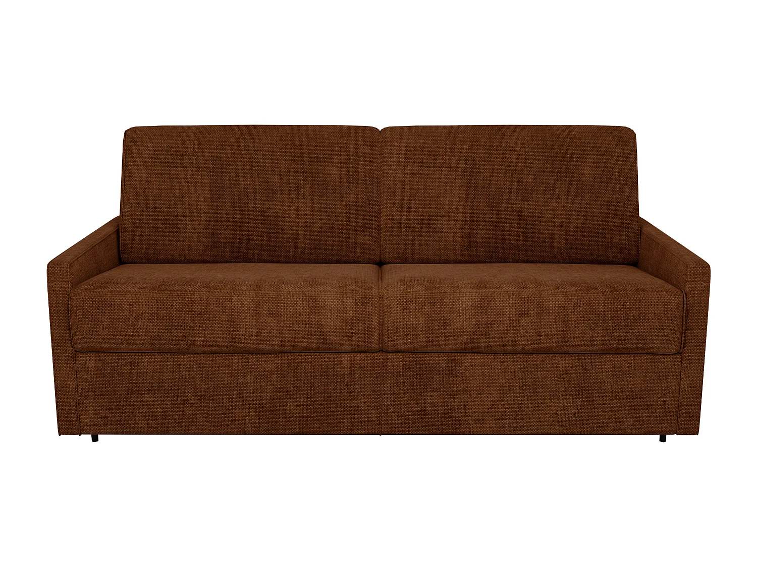 Canapé 3 places convertible express en tissu terracotta - Couchage à lattes larges 140 cm - Matelas 14 cm CALIFE