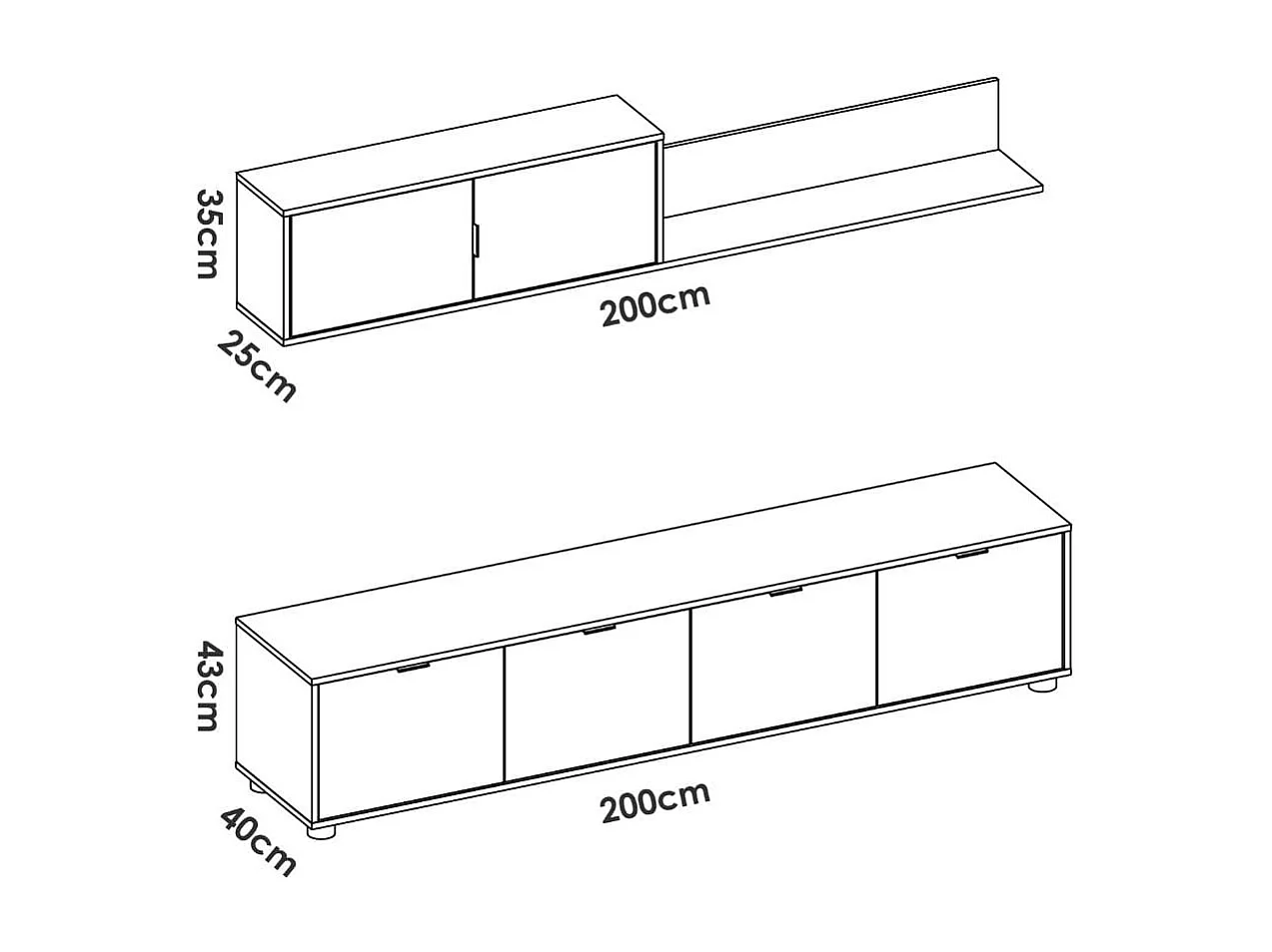 Composición de salón Lima mueble bajo + módulo superior blanco/natural 200 cm