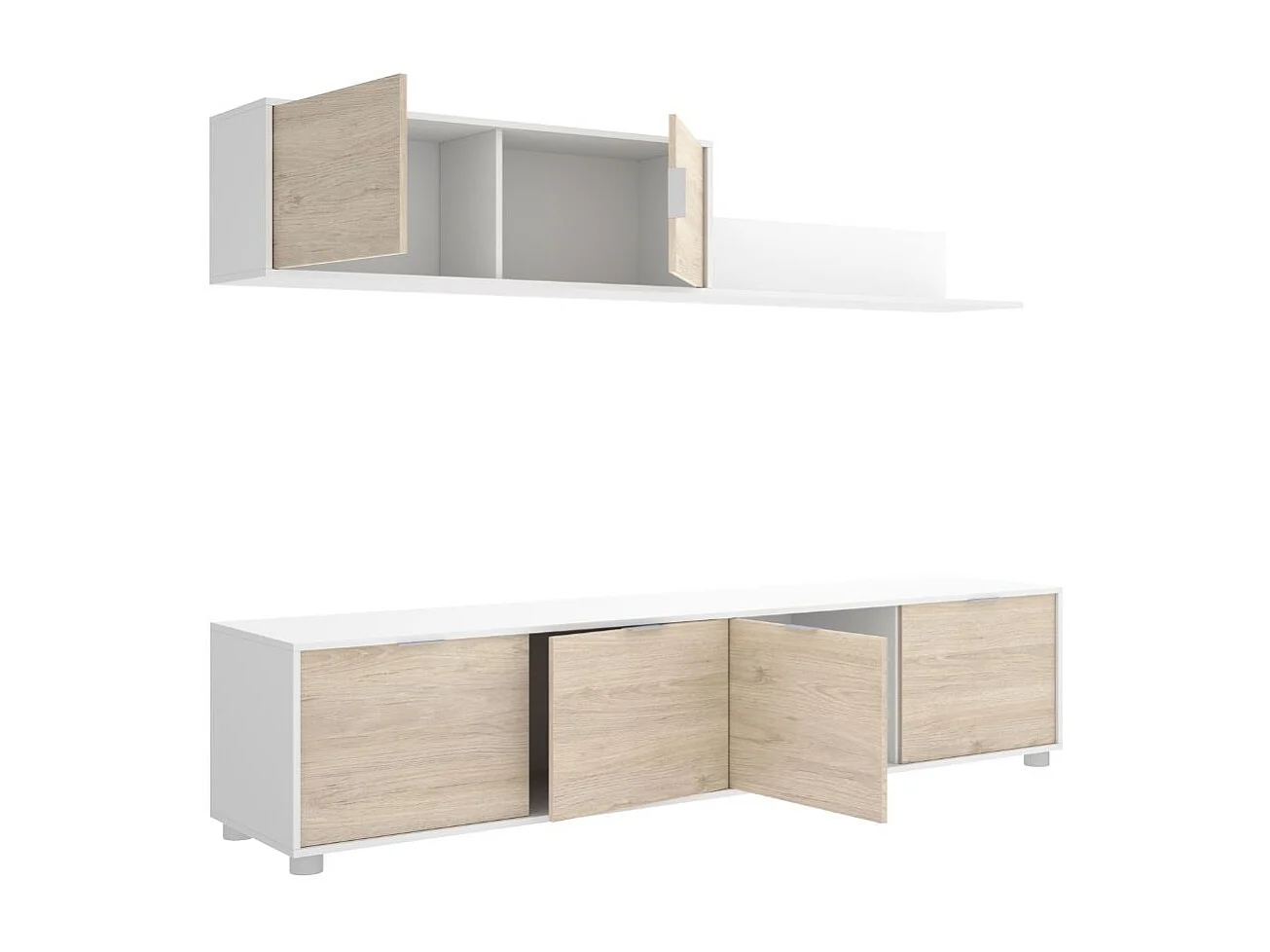 Composición de salón Lima mueble bajo + módulo superior blanco/natural 200 cm