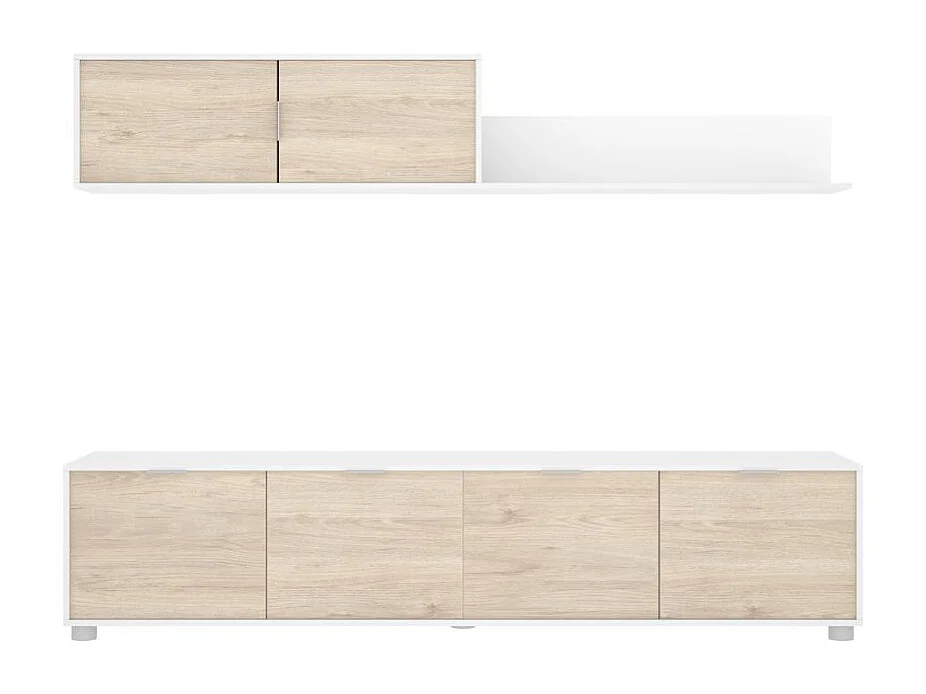 Composición de salón Lima mueble bajo + módulo superior blanco/natural 200 cm
