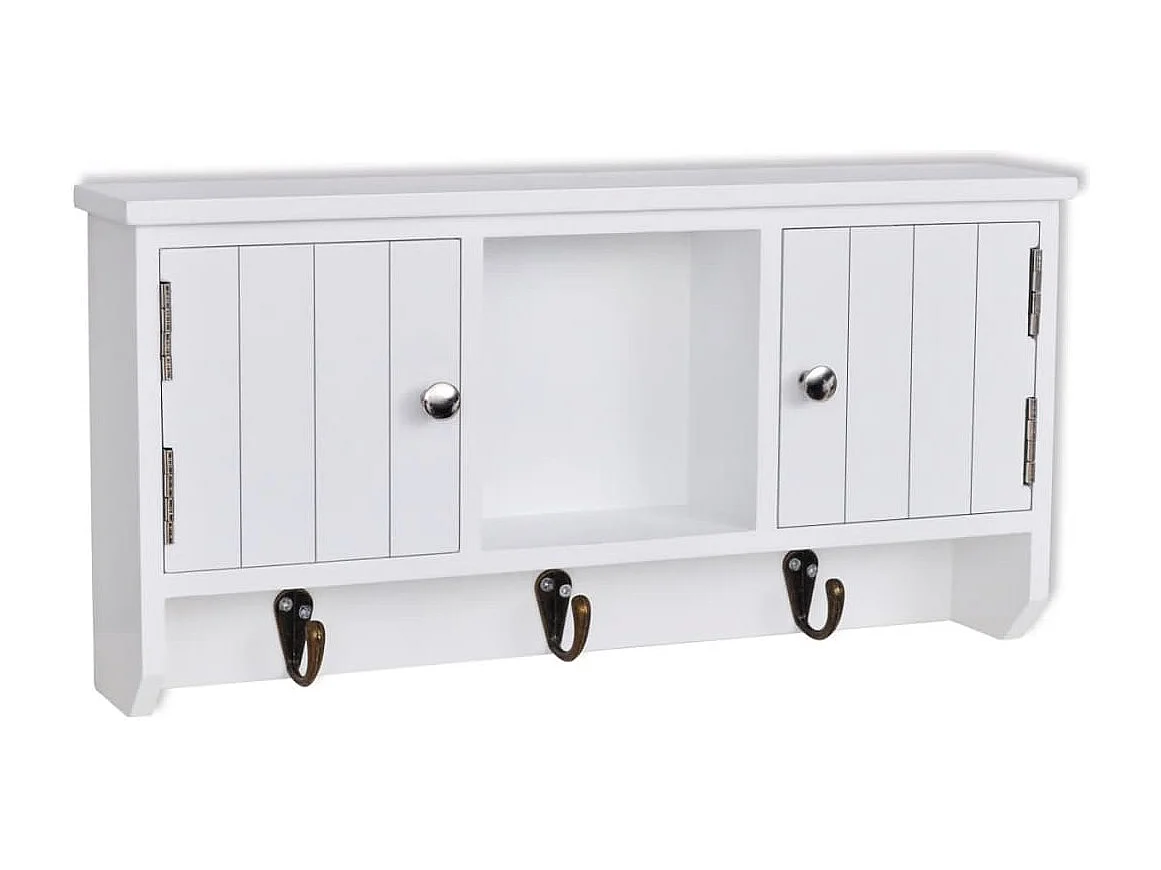 Wandkastje voor sleutels en sieraden met deurtjes en haken