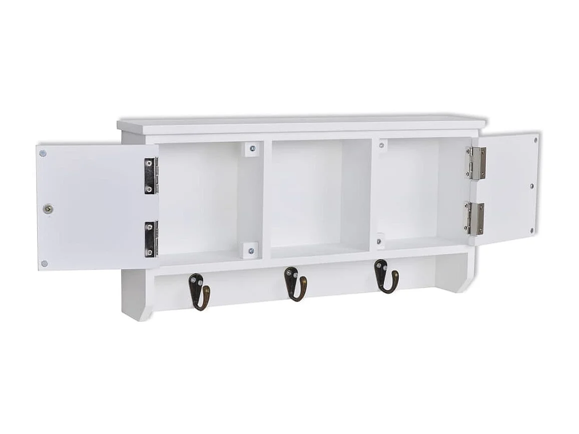 Wandkastje voor sleutels en sieraden met deurtjes en haken