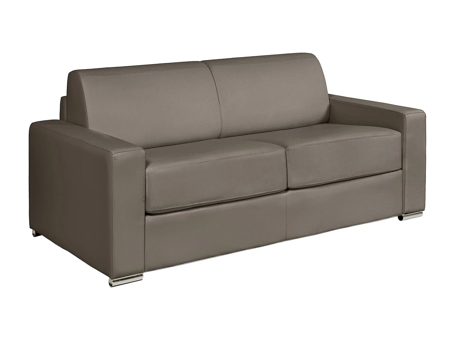 Canapé 3 places convertible express en cuir de buffle taupe - Couchage à lattes larges 140 cm - Matelas 22 cm avec mémoire de forme CALITO