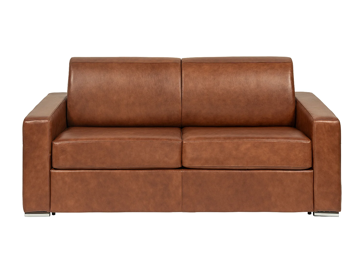 Canapé 3 places convertible express en cuir de buffle vintage caramel - Couchage à lattes larges 140 cm - Matelas 14 cm CALITO